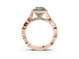 Rose gold Fancy Green Princess Cut Halo Twist Band with Four-Prong Setting_15