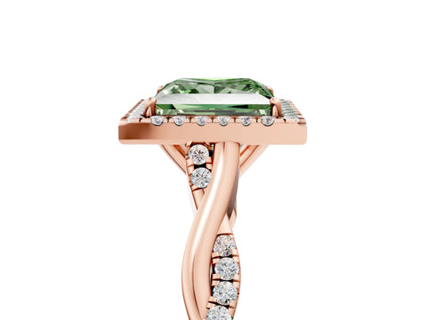 Rose gold Fancy Green Princess Cut Halo Twist Band with Four-Prong Setting_17