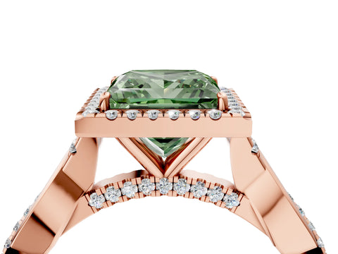 Rose gold Fancy Green Princess Cut Halo Twist Band with Four-Prong Setting_4