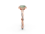 Rose gold Fancy Green Princess  Cut Halo Twisted Band Four-Prong Ring_2