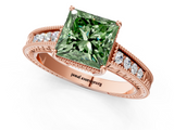 Rose gold Fancy Green Princess  Cut Milgrain Channel Set Engagement Ring with Solitaire Prong Setting_1
