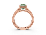 Rose gold Fancy Green Princess  Cut Milgrain Channel Set Engagement Ring with Solitaire Prong Setting_3