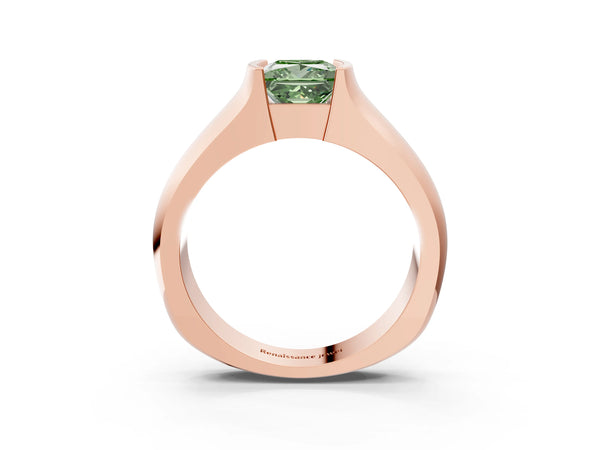 Rose Gold Princess Cut Half Bezel Engagement Ring Setting for Fancy Green Center - Design RJ-777