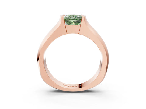 Rose gold Fancy Green Princess Cut Solitaire Bezel Set Diamond Ring with Wide Band_3
