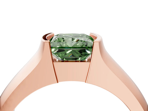 Rose gold Fancy Green Princess Cut Solitaire Bezel Set Diamond Ring with Wide Band_4