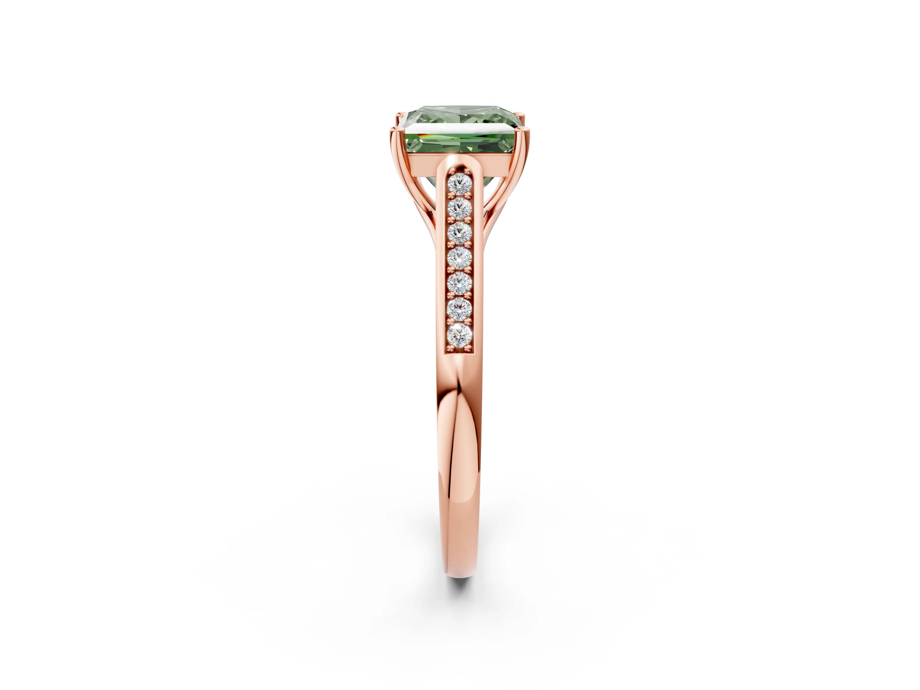 Rose gold Fancy Green Princess Cut Solitaire Cathedral Diamond Engagement Ring with Channel-Set Band and Four-Prong Setting_5