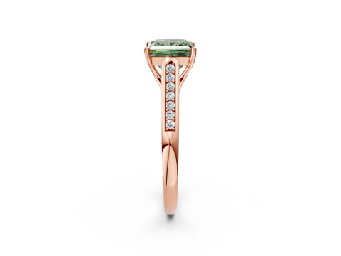Rose gold Fancy Green Princess Cut Solitaire Cathedral Diamond Engagement Ring with Channel-Set Band and Four-Prong Setting_5