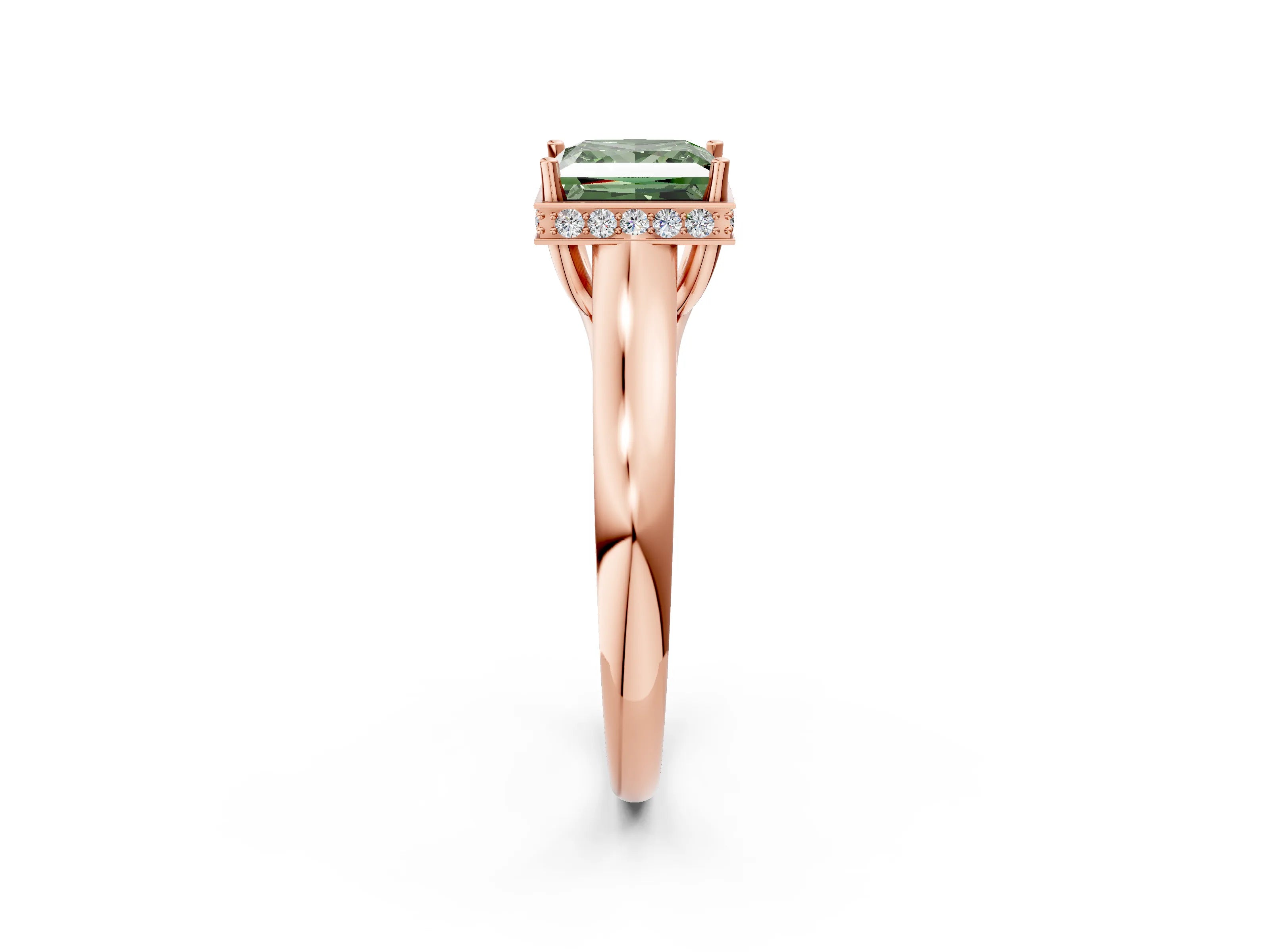 Rose gold Fancy Green Princess Cut Solitaire Diamond Engagement Ring with Four-Prong Setting and Tapered Band_2