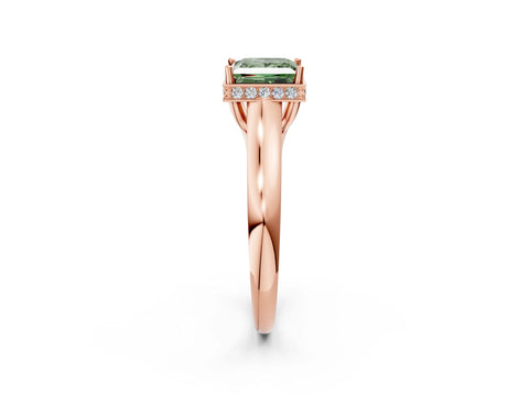 Rose gold Fancy Green Princess Cut Solitaire Diamond Engagement Ring with Four-Prong Setting and Tapered Band_2