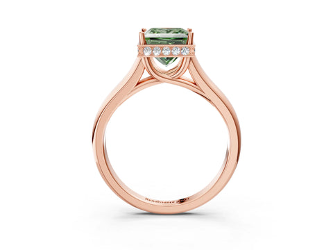 Rose gold Fancy Green Princess Cut Solitaire Diamond Engagement Ring with Four-Prong Setting and Tapered Band_3