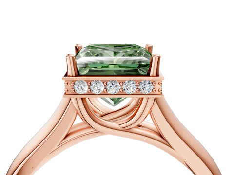 Rose gold Fancy Green Princess Cut Solitaire Diamond Engagement Ring with Four-Prong Setting and Tapered Band_4