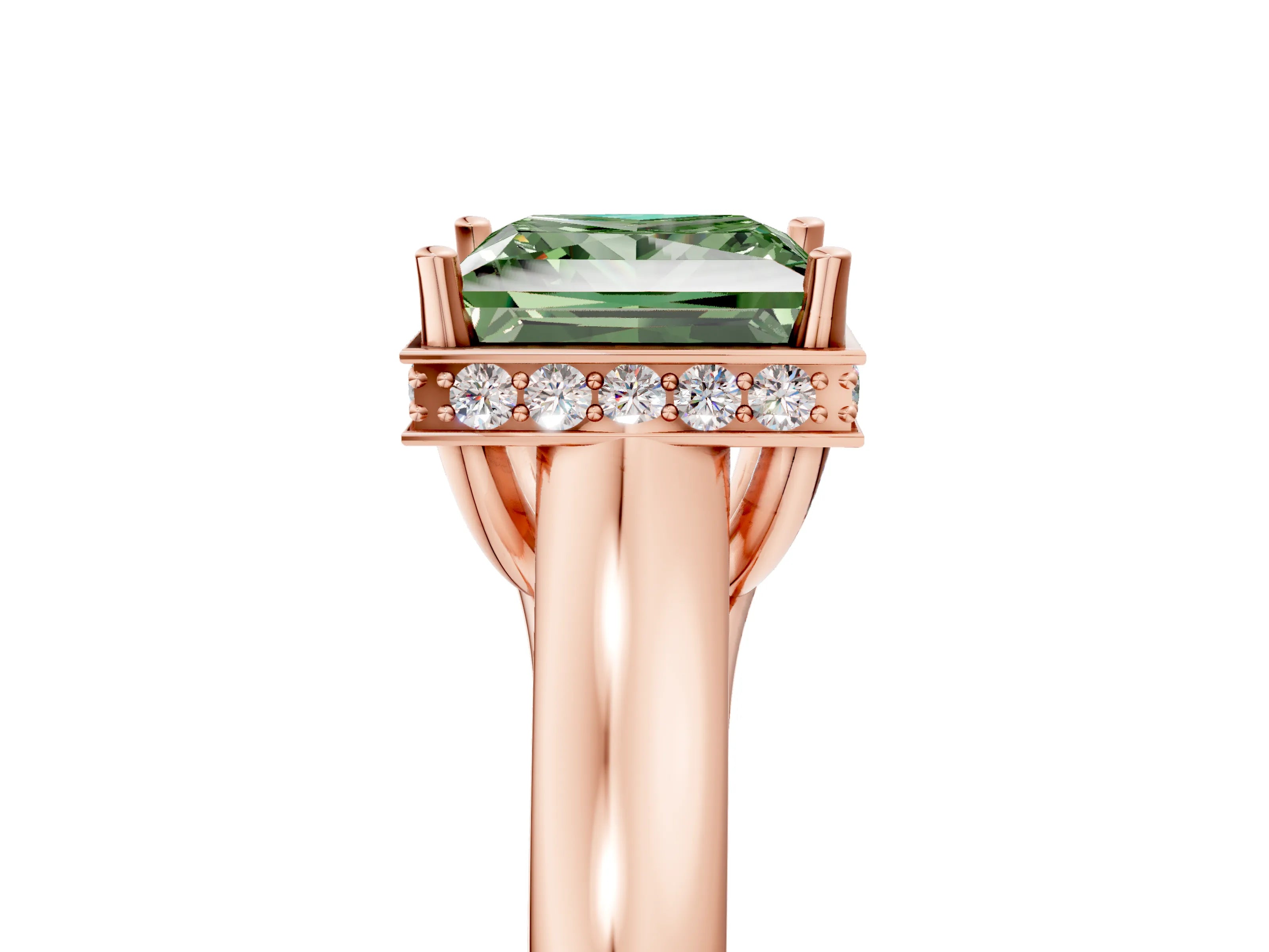 Rose gold Fancy Green Princess Cut Solitaire Diamond Engagement Ring with Four-Prong Setting and Tapered Band_5