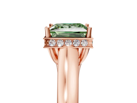 Rose gold Fancy Green Princess Cut Solitaire Diamond Engagement Ring with Four-Prong Setting and Tapered Band_5