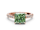 Rose gold Fancy Green Princess Cut Solitaire Diamond Engagement Ring with Pavé Band and Six-Prong Setting_12