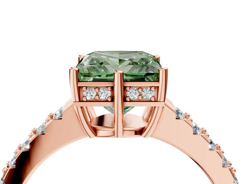 Rose gold Fancy Green Princess Cut Solitaire Diamond Engagement Ring with Pavé Band and Six-Prong Setting_16