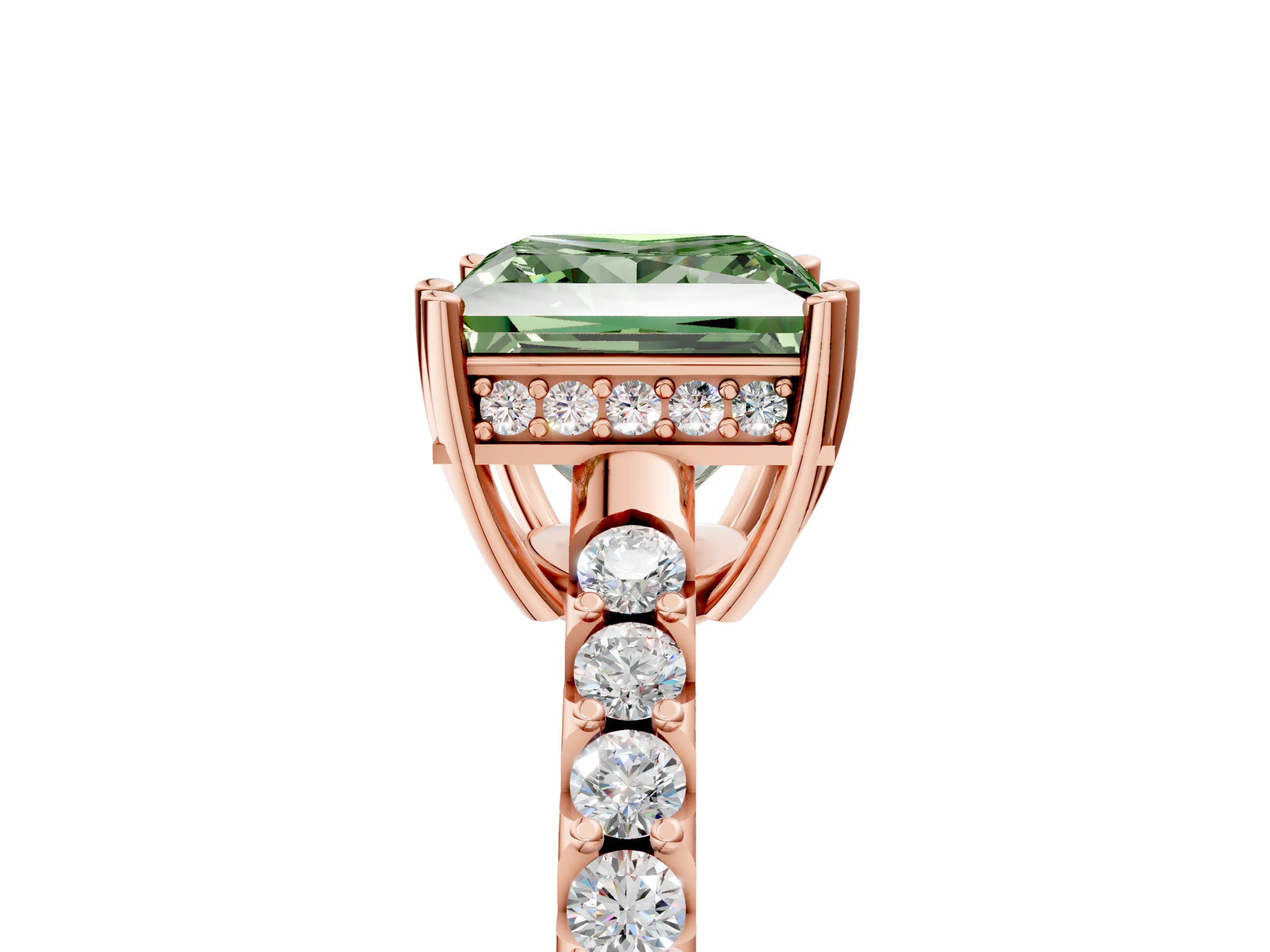 Rose gold Fancy Green Princess Cut Solitaire Diamond Engagement Ring with Pavé Band and Six-Prong Setting_17