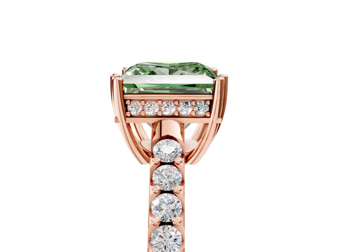 Rose gold Fancy Green Princess Cut Solitaire Diamond Engagement Ring with Pavé Band and Six-Prong Setting_17