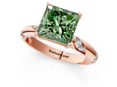 Rose gold Fancy Green Princess Cut Solitaire Diamond Engagement Ring with Twisted Pave Band and Four-Prong Setting_4
