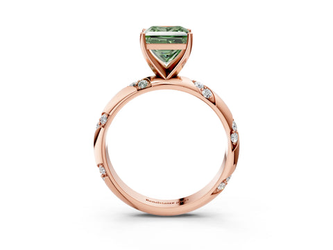 Rose gold Fancy Green Princess Cut Solitaire Diamond Engagement Ring with Twisted Pave Band and Four-Prong Setting_6