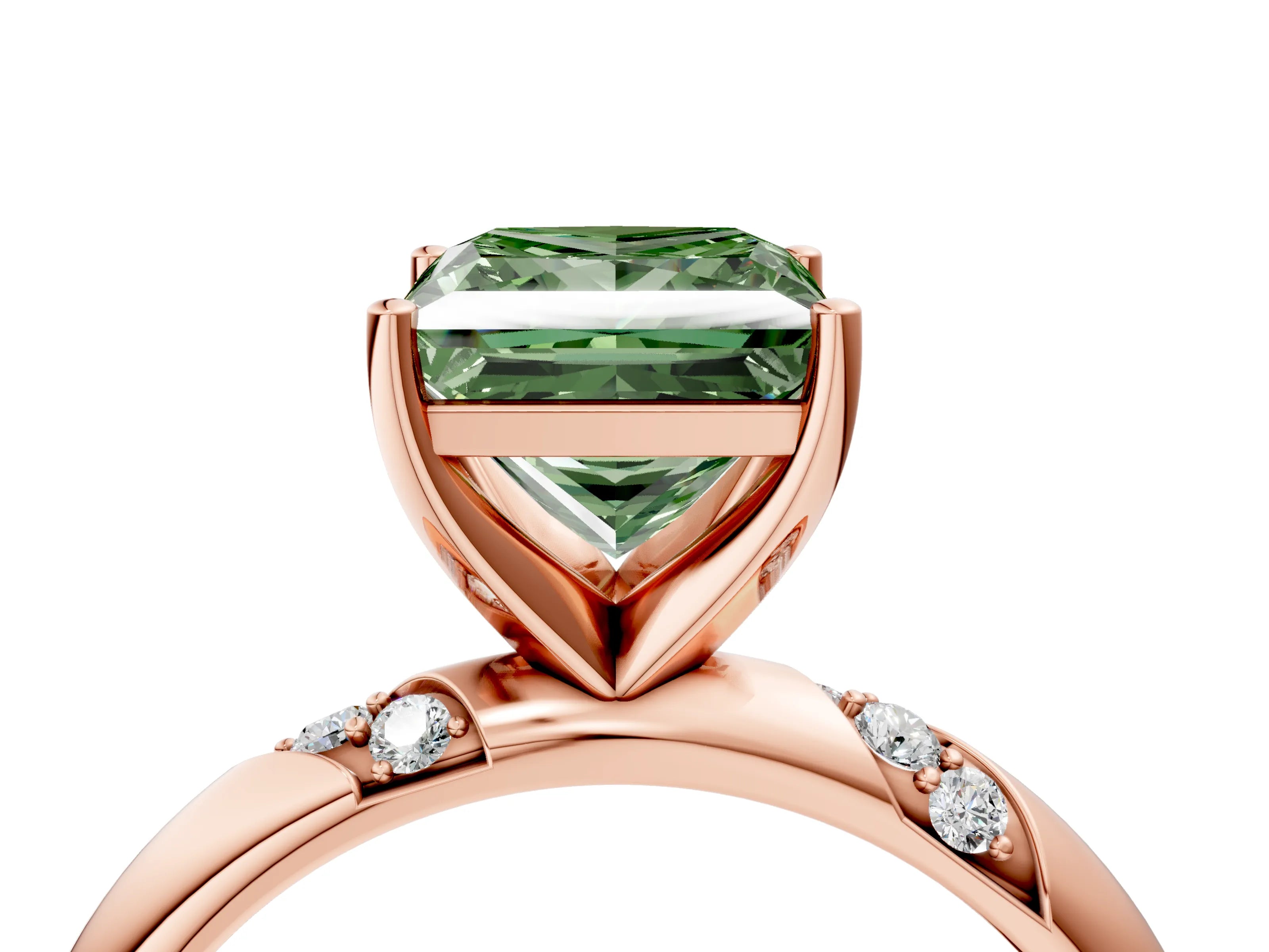 Rose gold Fancy Green Princess Cut Solitaire Diamond Engagement Ring with Twisted Pave Band and Four-Prong Setting_7