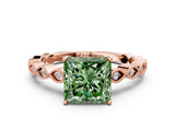 Rose gold Fancy Green Princess Cut Solitaire Diamond Ring with Infinity Twist Band and Four-Prong Setting
