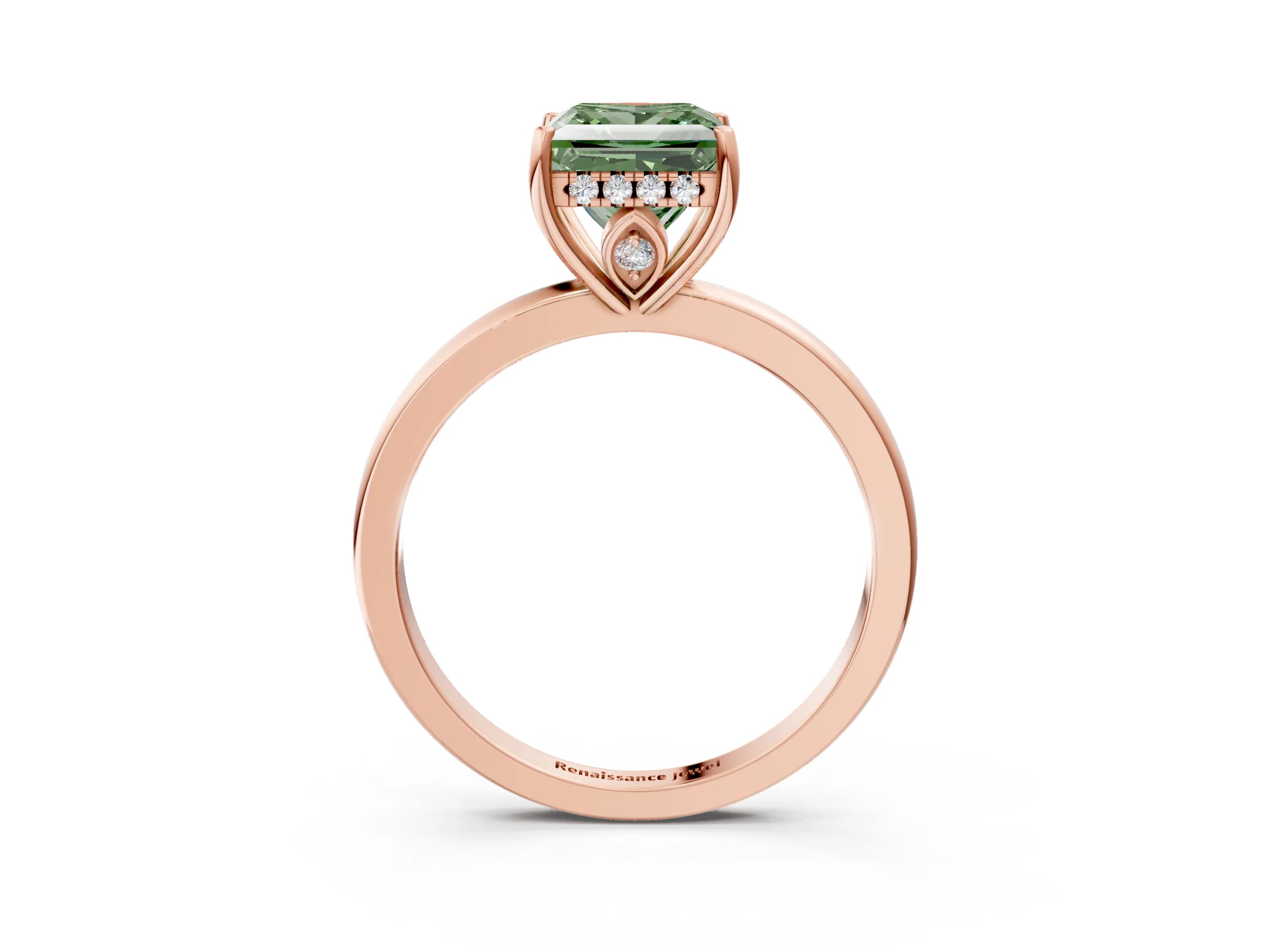 Rose gold Fancy Green Princess Cut Solitaire Diamond Ring with Prong Setting and Plain Band_3