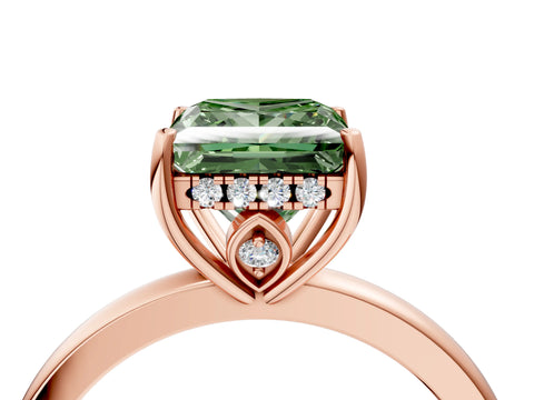 Rose gold Fancy Green Princess Cut Solitaire Diamond Ring with Prong Setting and Plain Band_4