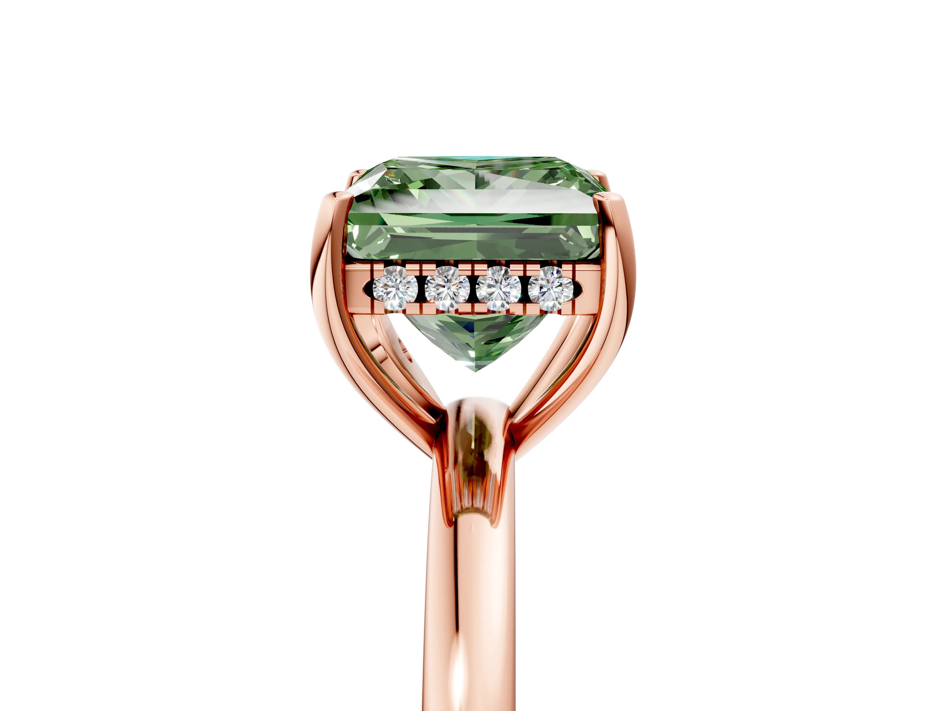Rose gold Fancy Green Princess Cut Solitaire Diamond Ring with Prong Setting and Plain Band_5