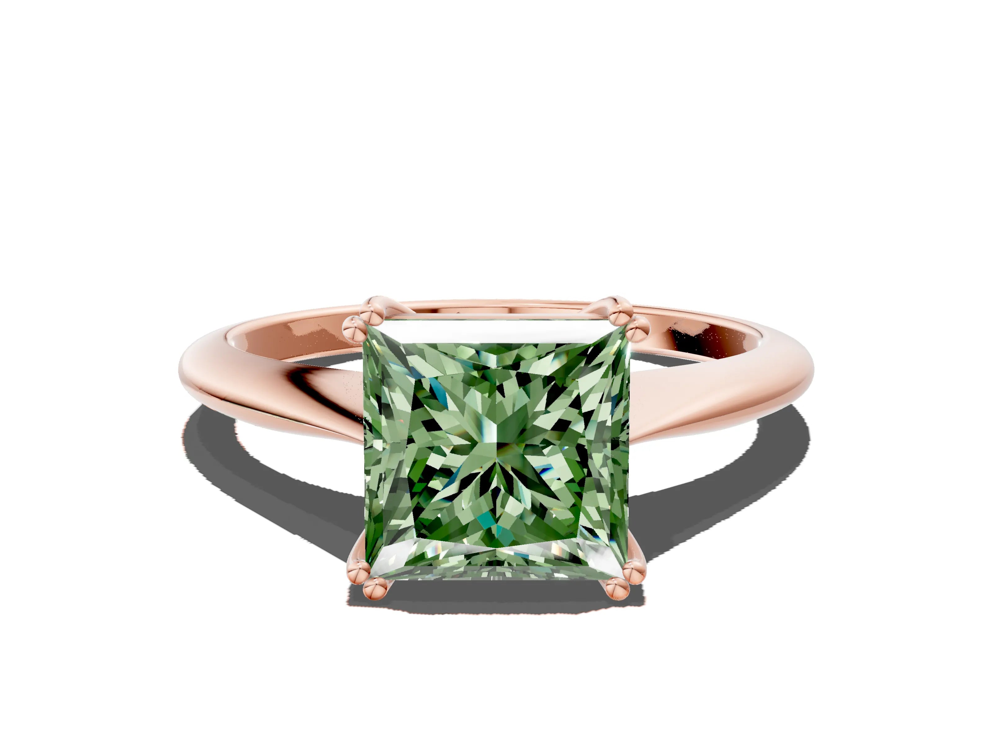 Rose gold Fancy Green Princess Cut Solitaire Diamond Ring with Six-Prong Setting and Classic Band