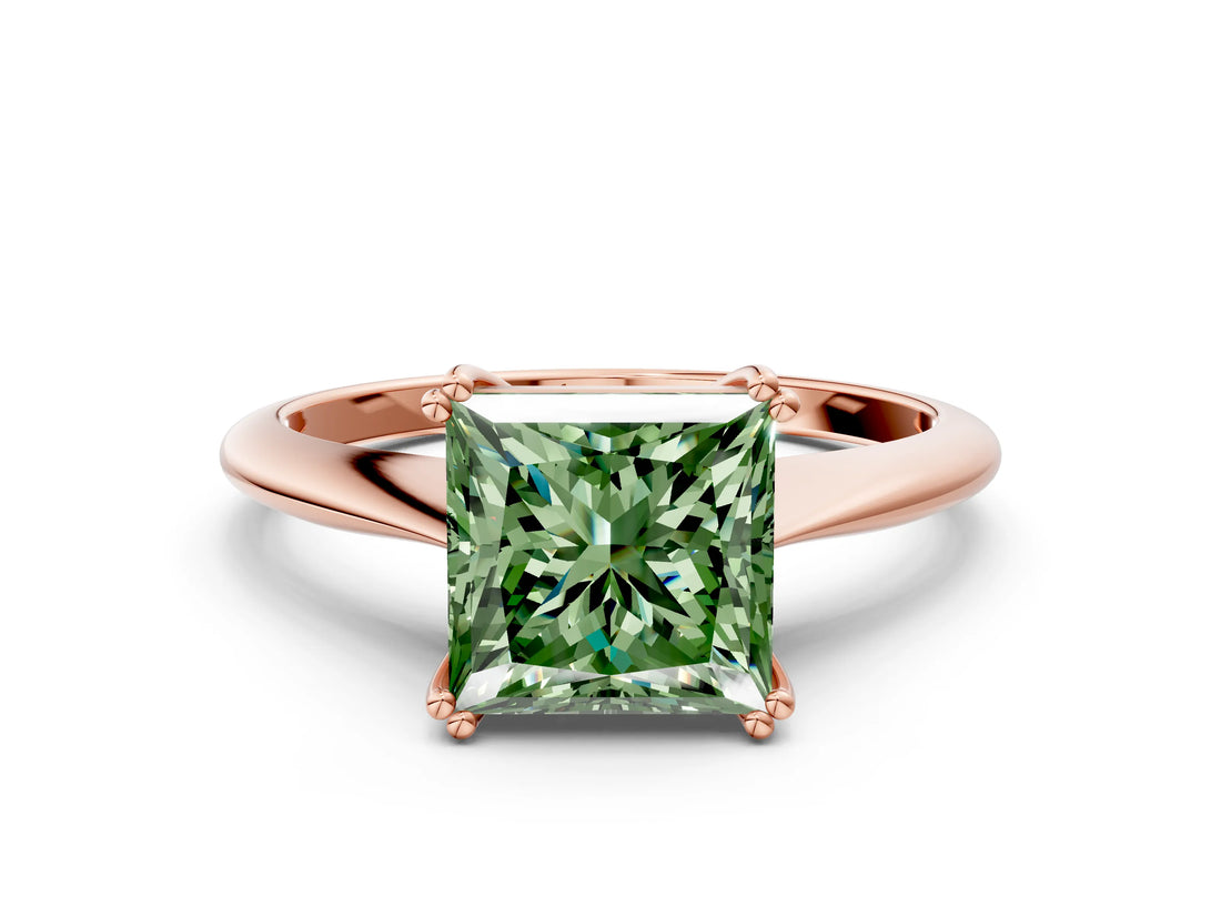 Rose gold Fancy Green Princess Cut Solitaire Diamond Ring with Six-Prong Setting and Classic Band_12