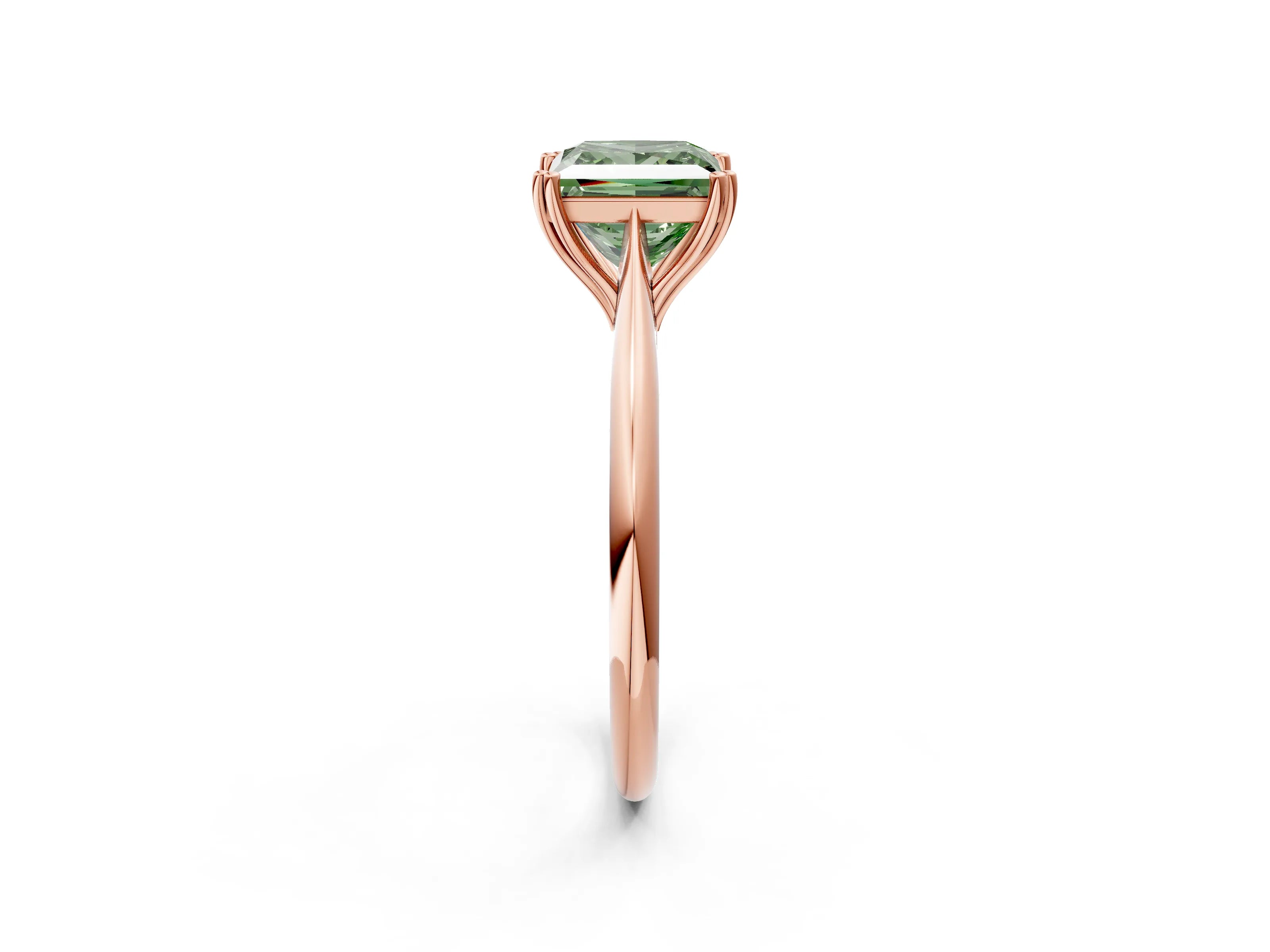 Rose gold Fancy Green Princess Cut Solitaire Diamond Ring with Six-Prong Setting and Classic Band_2