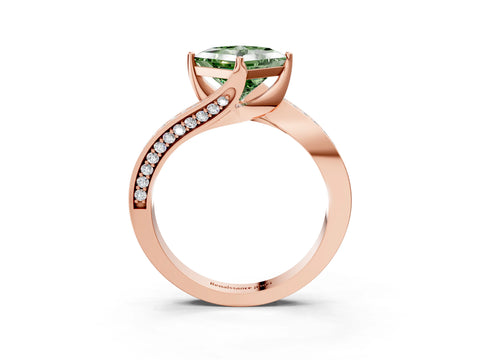 Rose gold Fancy Green Princess Cut Solitaire Diamond Twist Band with Pavé Setting and Four-Prong Setting_3