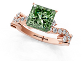 Rose gold Fancy Green Princess  Cut Solitaire Diamond Twisted Band with Pave Setting_1