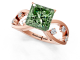 Rose gold Fancy Green Princess  Cut Solitaire Diamond with Side Stones on Criss-Cross Band and Four-Prong Setting_1