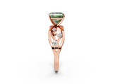 Rose gold Fancy Green Princess  Cut Solitaire Diamond with Side Stones on Criss-Cross Band and Four-Prong Setting_2