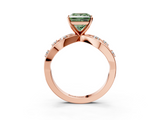 Rose gold Fancy Green Princess  Cut Solitaire Diamond with Side Stones on Criss-Cross Band and Four-Prong Setting_3