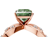 Rose gold Fancy Green Princess  Cut Solitaire Diamond with Side Stones on Criss-Cross Band and Four-Prong Setting_4