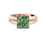 Rose gold Fancy Green Princess  Cut Solitaire Engagement Ring with Flat Band and Four-Prong Setting 1
