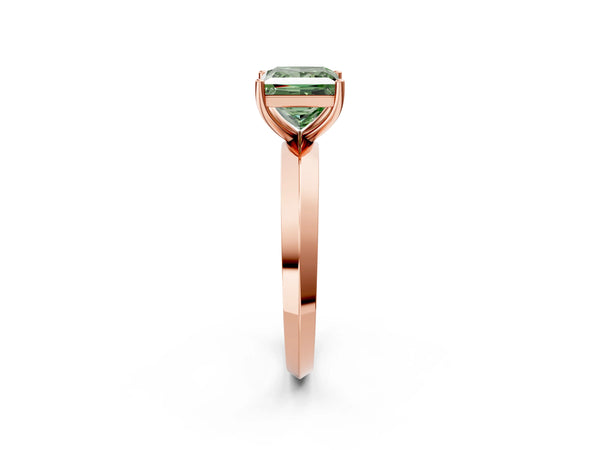 Rose gold Fancy Green Princess  Cut Solitaire Engagement Ring with Flat Band and Four-Prong Setting