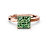 Rose gold Fancy Green Princess  Cut Solitaire Engagement Ring with Four-Prong Setting on a Classic Band