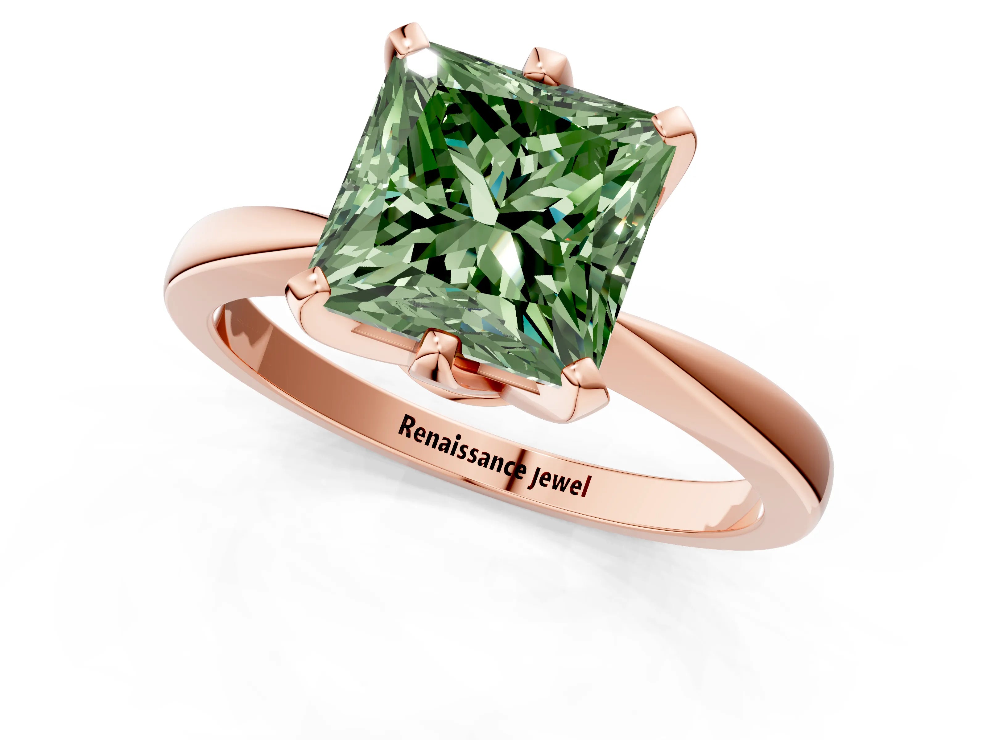 Rose gold Fancy Green Princess Cut Solitaire Engagement Ring with Six-Prong Setting and Tapered Band_1