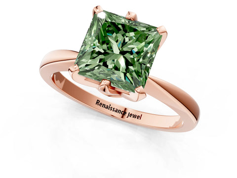Rose gold Fancy Green Princess Cut Solitaire Engagement Ring with Six-Prong Setting and Tapered Band_1
