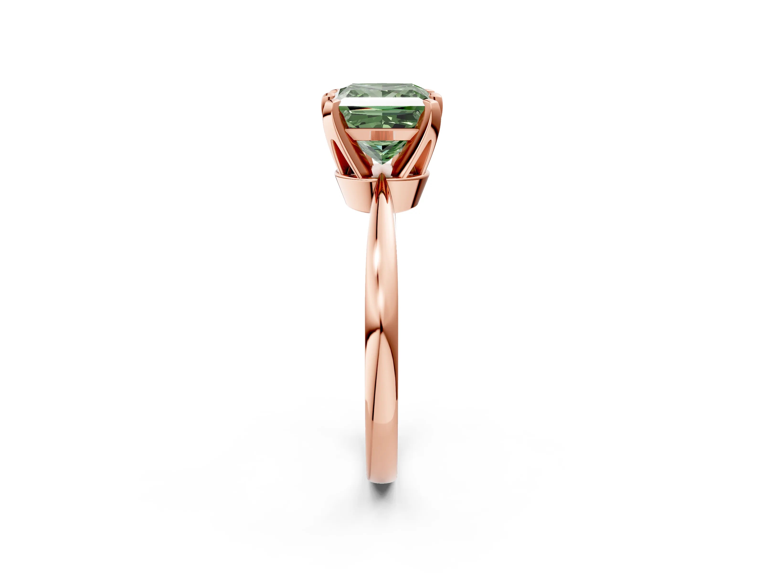 Rose gold Fancy Green Princess Cut Solitaire Engagement Ring with Six-Prong Setting and Tapered Band_2