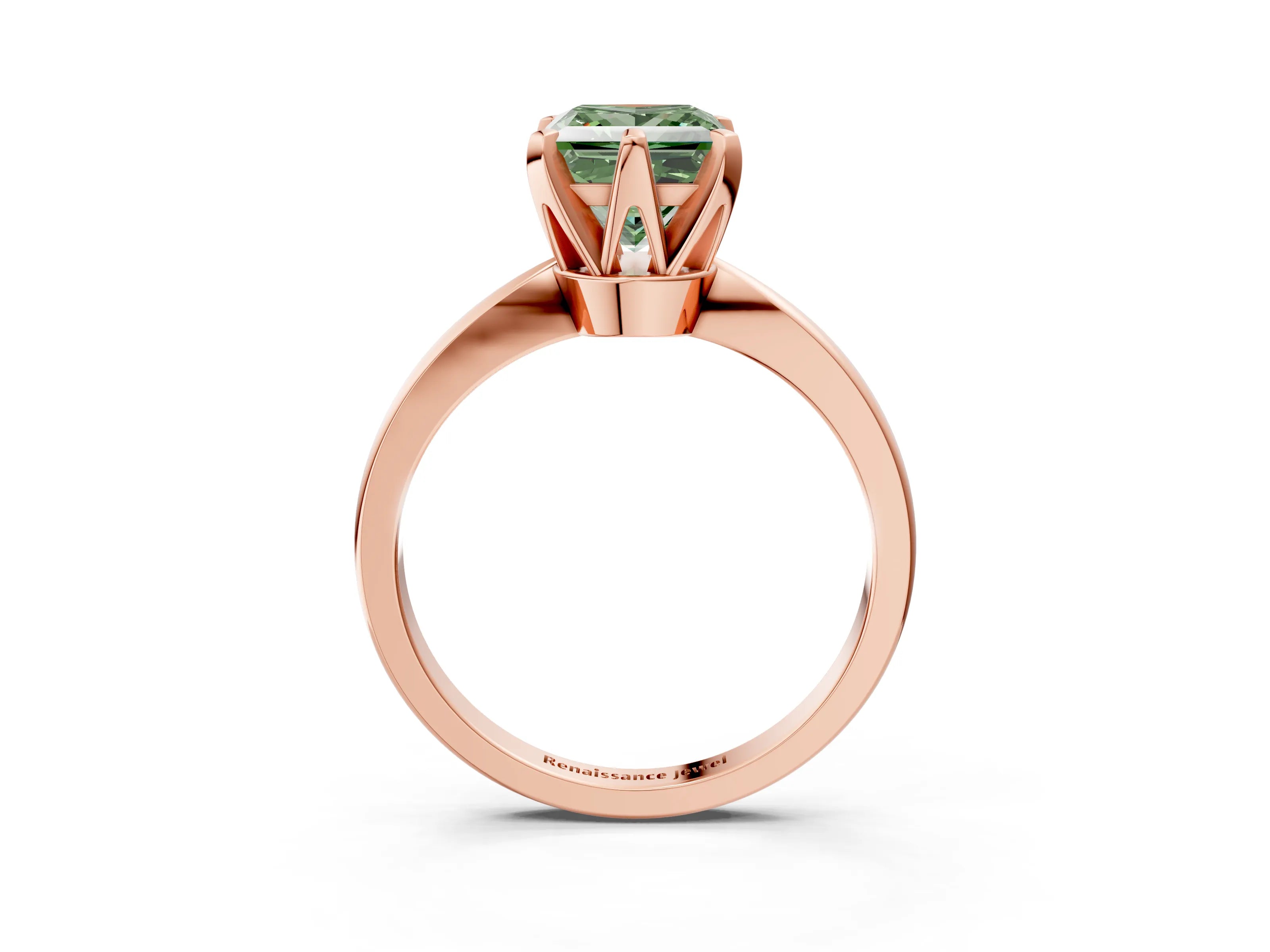 Rose gold Fancy Green Princess Cut Solitaire Engagement Ring with Six-Prong Setting and Tapered Band_3
