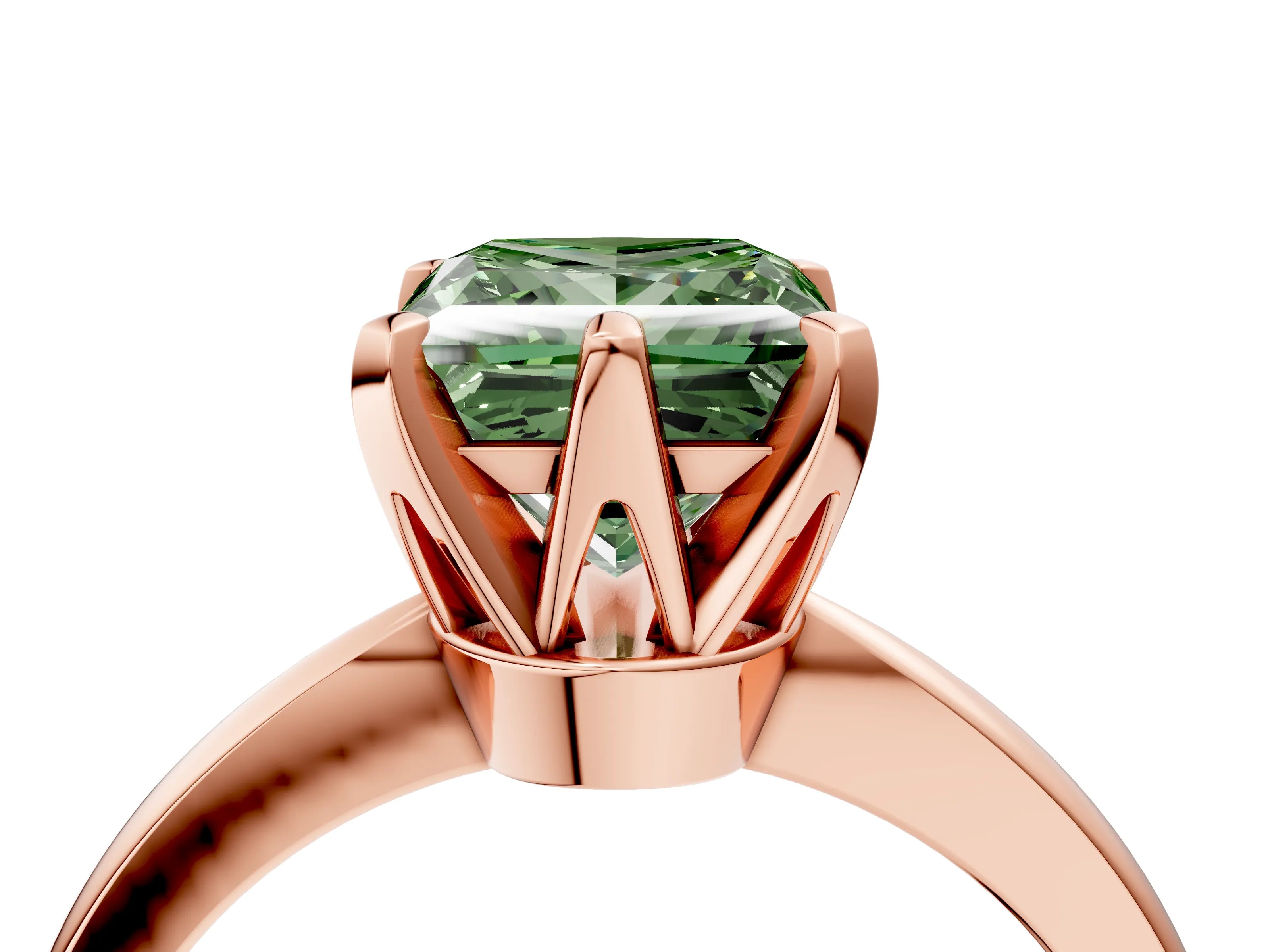 Rose gold Fancy Green Princess Cut Solitaire Engagement Ring with Six-Prong Setting and Tapered Band_4