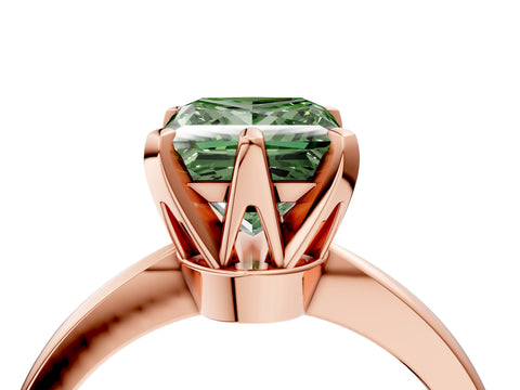 Rose gold Fancy Green Princess Cut Solitaire Engagement Ring with Six-Prong Setting and Tapered Band_4
