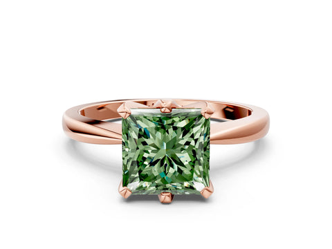 Rose gold Fancy Green Princess Cut Solitaire Engagement Ring with Six-Prong Setting and Tapered Band