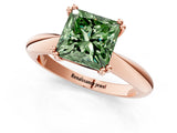 Rose gold Fancy Green Princess  Cut Solitaire Engagement Ring with Tapered Band and Four-Prong Setting 1