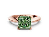 Rose gold Fancy Green Princess  Cut Solitaire Engagement Ring with Tapered Band and Four-Prong Setting
