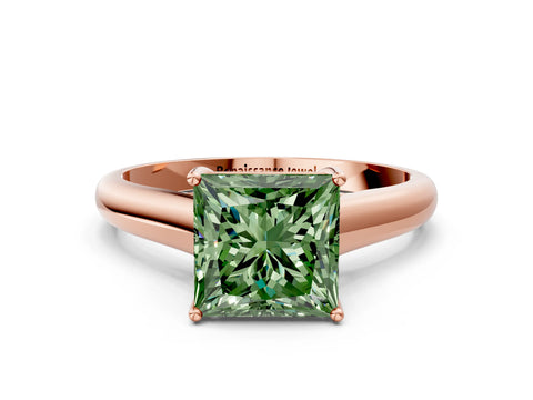 Rose gold Fancy Green Princess Cut Solitaire Engagement Ring with Tapered Band and Four-Prong Setting_3